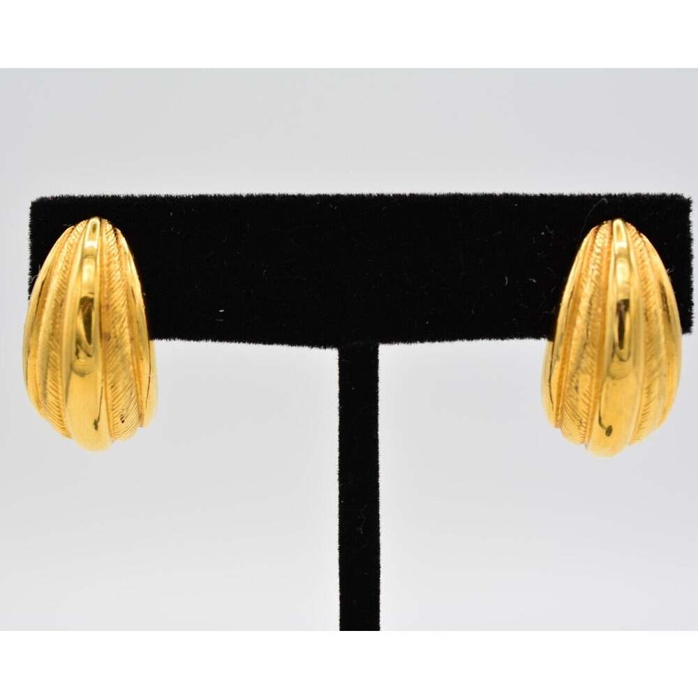 Napier Vintage Earrings Hoop Shiny Gold Tone Chunky Bold Signed 80s 1980s BinAO